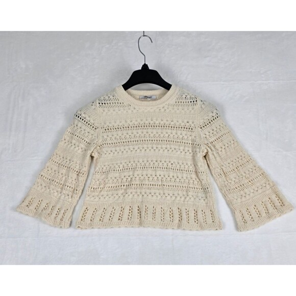Madewell Sweaters - Madewell Scalloped-Trim Open Knit Sweater Tee XXS Sand Cotton Blend Boho